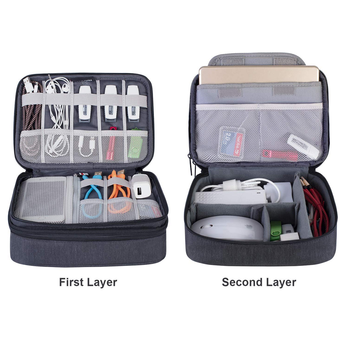 BUBM Electronic Organizer, Double Layer Travel Gadget Carry Bag for Cables, Plugs, Earphone, Flash Hard Drive and More--a Sleeve Pouch for iPad Mini(Medium, Black)