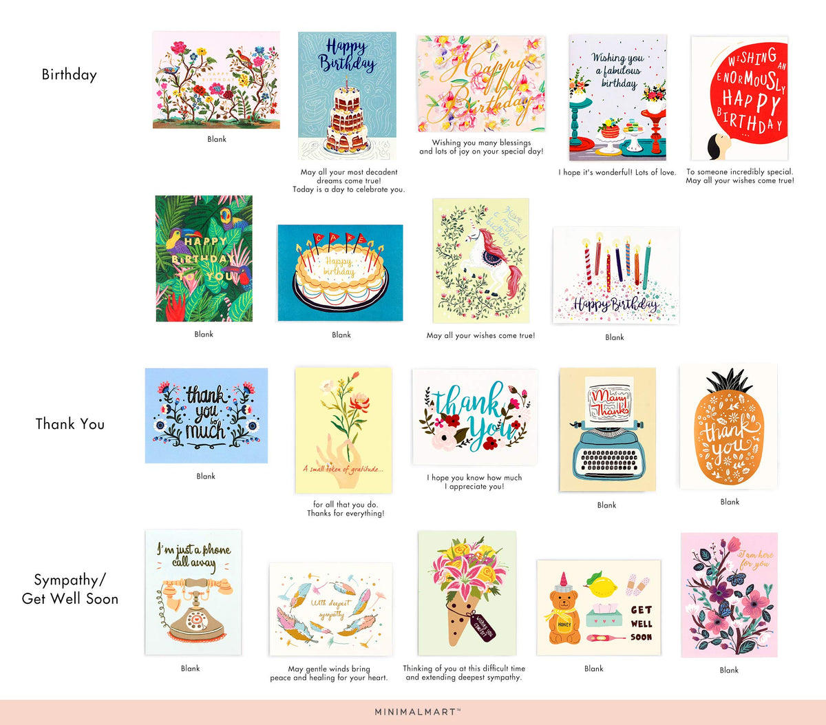 Minimalmart All Occasion Premium Greeting Cards Assortment Box organizer- 32 UNIQUE DESIGNS Birthday, Thank You, Get Well Soon, Congratulations, Wedding, Anniversary, and Friendship Bulk- GOLD STAMPED