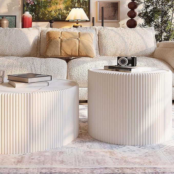 Round Marble End Table, 17.72" White Small Side Table