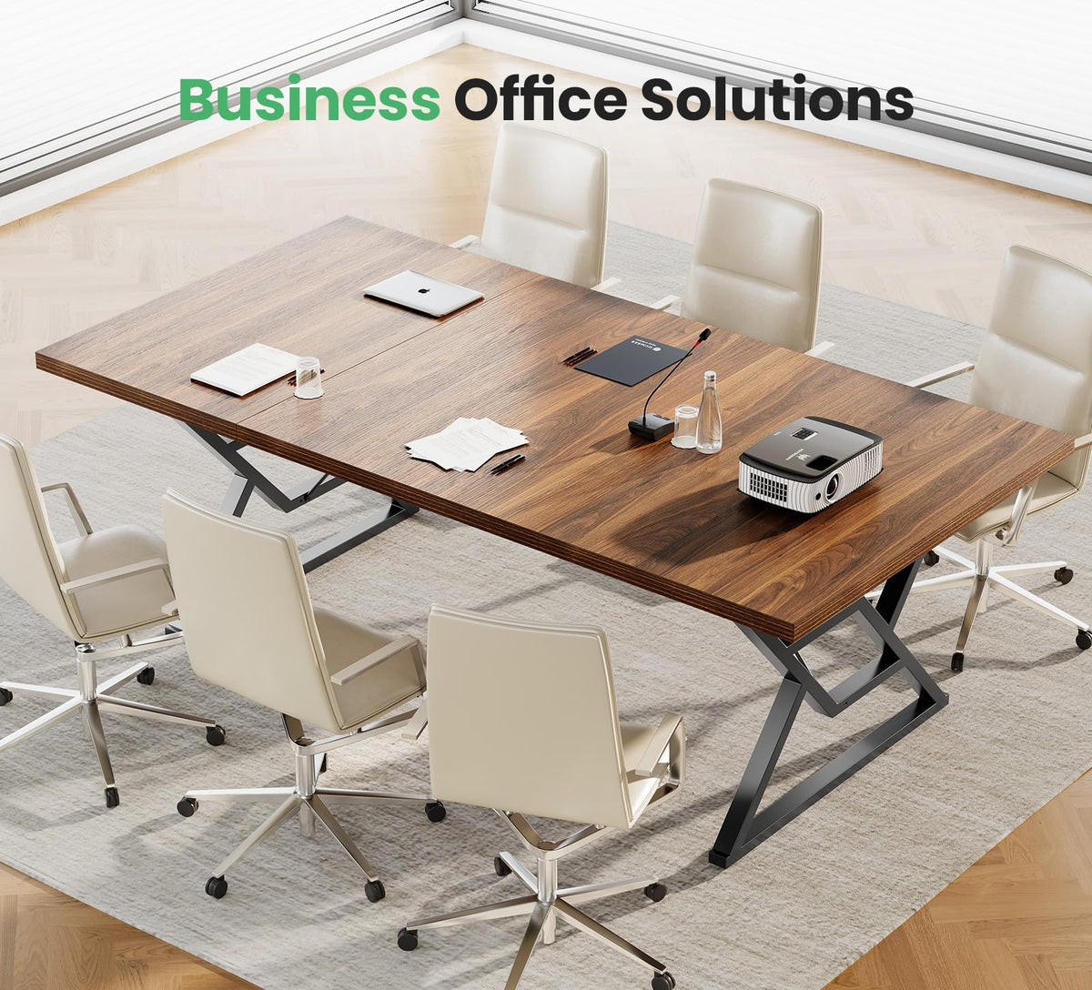 OHOHOLIVE 70.8" Large Executive Desk - Computer Office Desk Workstation, Modern Business Writing Table with Sturdy Metal Legs for Home Office (Wood Color, 71 Inch)