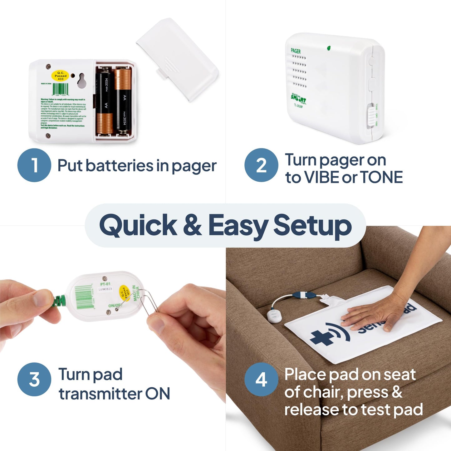 Smart Caregiver Chair Exit Alarm System with Wireless Pager and for Fall Prevention | Chair Alarm Alerts Caregiver When They Get Up from The Chair | USA-Based Company and Customer Support