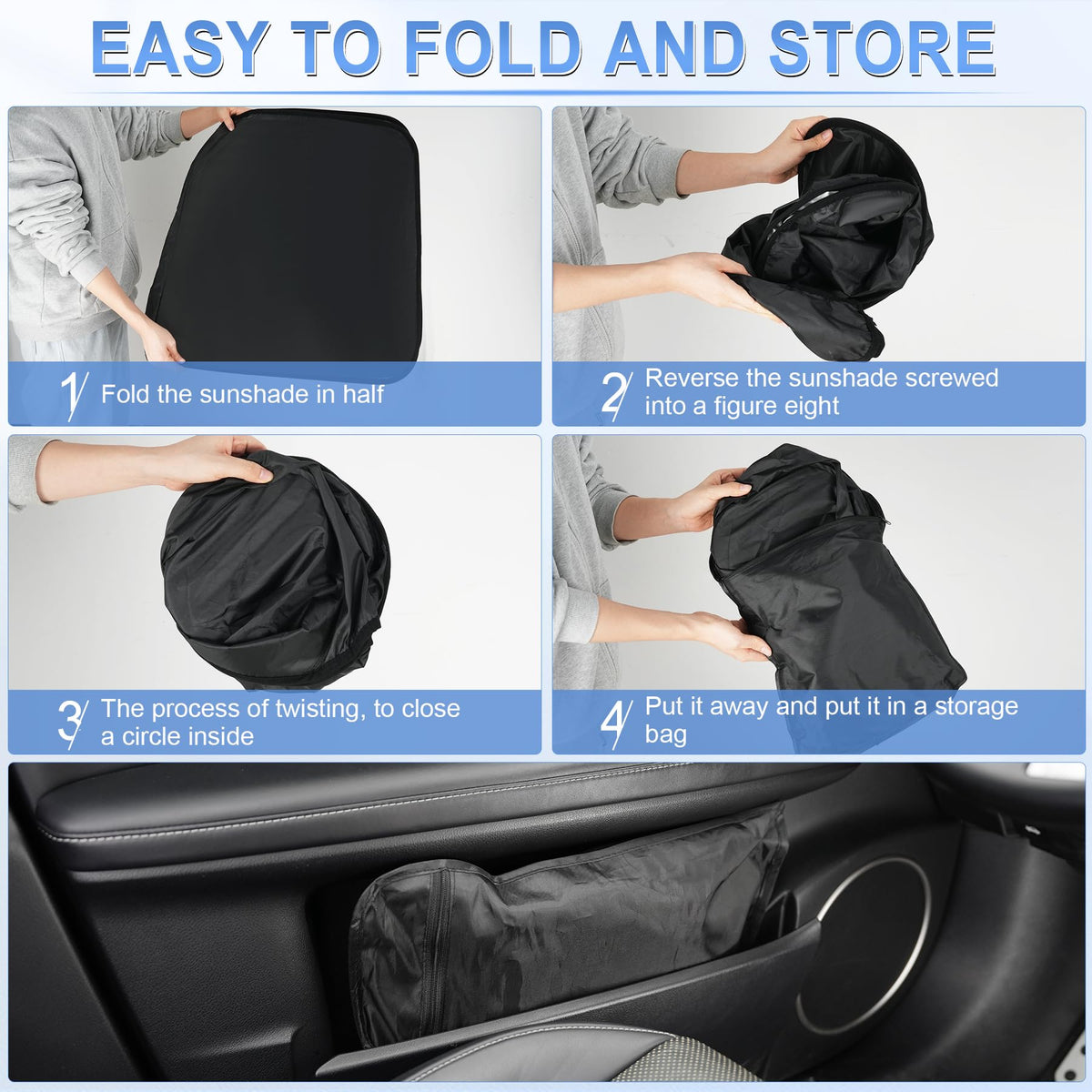 SINGARO 300T Universal Car Windshield Sun Shade, Foldable Reflective for Windshield & Window Shades with Overlapping Design, Car Interior Accessories (55" L x 26.7" W)