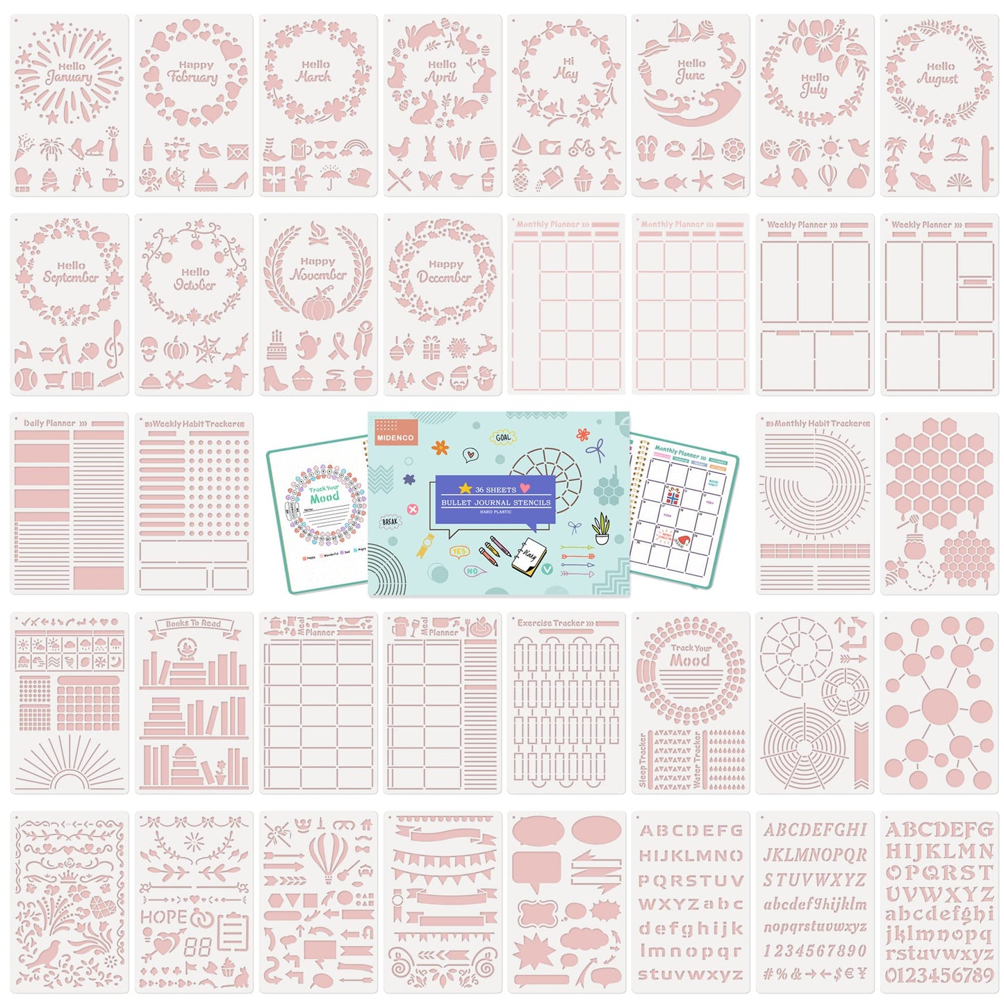 Midenco Bullet Journal Stencils (36PCS), Journal Supplies Accessories Kit for Bullet Journaling & Planner