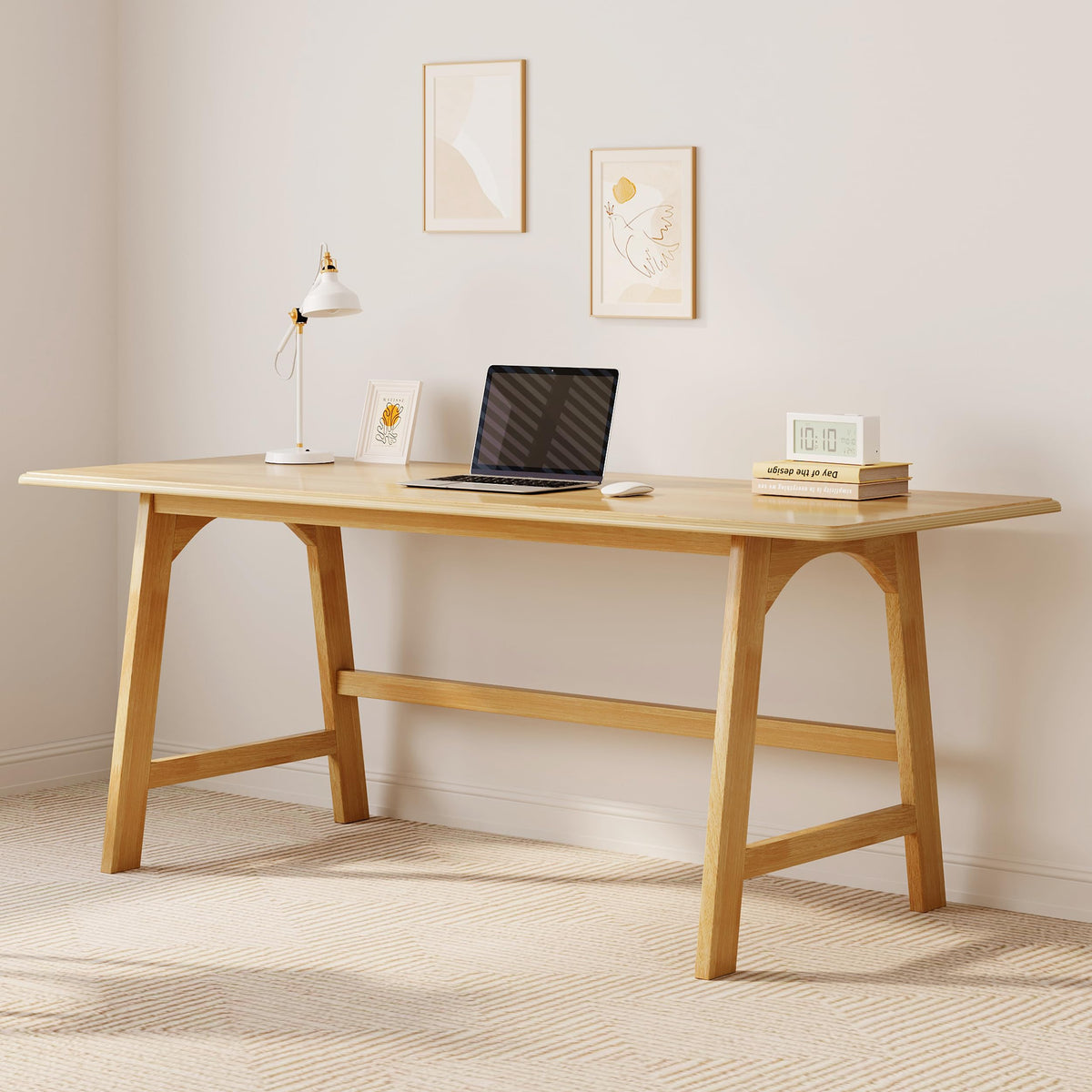 IOTXY Solid Wood Writing Table - 60" W x 24" D Minimalist Computer Desk for Home Office, Work, Study, Creativity, and PC Workstation, Oak