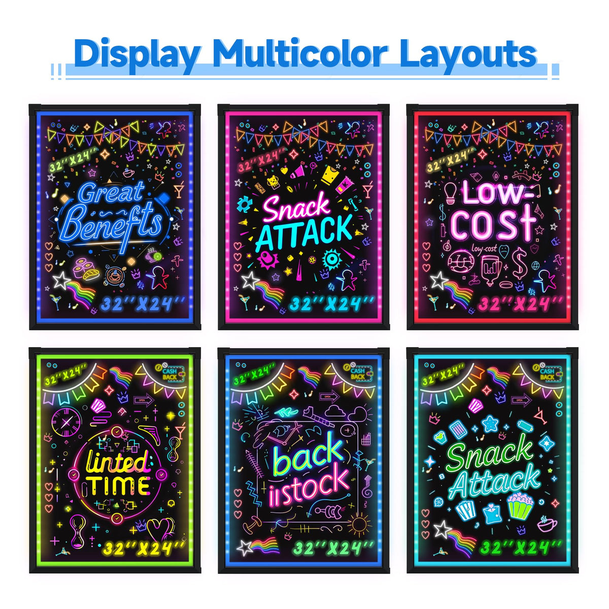 Hosim Standing A-Frame LED Message Writing Board, 32”x 24" Illuminated Erasable Neon Restaurant Menu Sign Board with 8 Colors Markers & 16 Lighting Colors DIY Chalkboard Light Up Sign