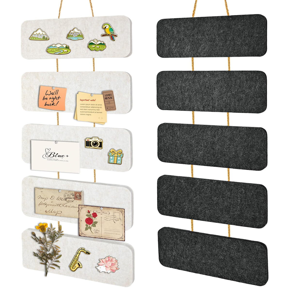 Double-Sided Hanging Felt Boards with Rope，5-Piece Integrated Design Pin Board for DIY Display
