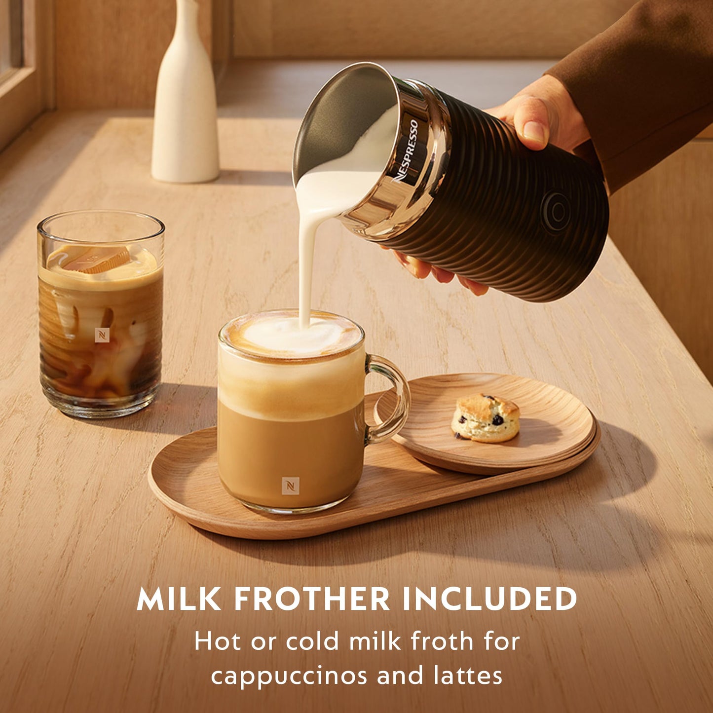 Nespresso Vertuo Next Premium Coffee and Espresso Maker by Breville with Aeroccino Milk Frother, Creamy White Dark Chrome