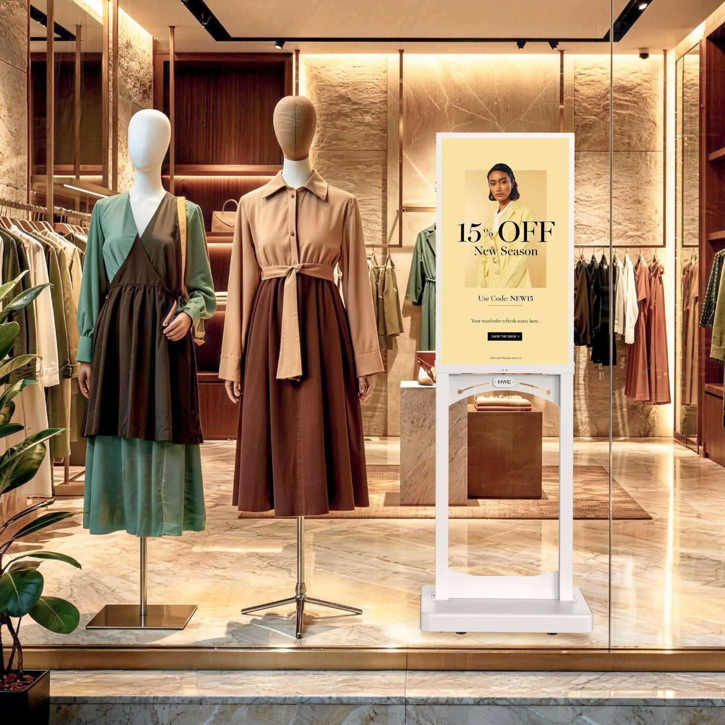 MWE 43 Inch Indoor Digital Signage Display, 1000 Nits Window Advertising Display Kiosk, Free Custom Logo Nameplate, Support Floor Standing or Ceiling Mounted, for Retail Store Window Promotion