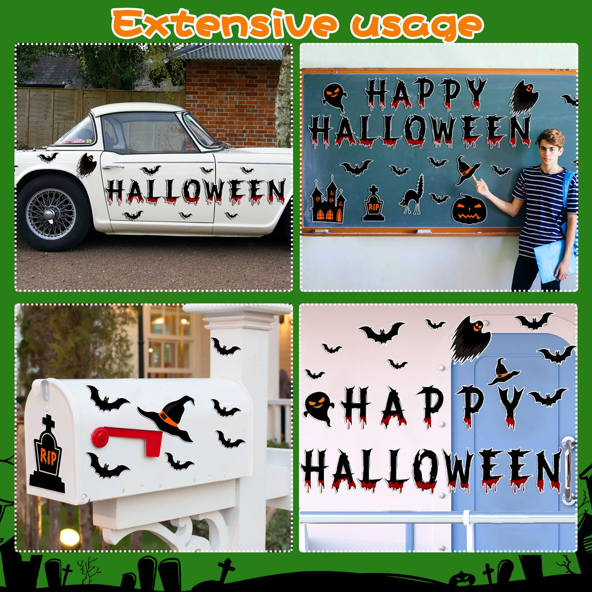 Halloween Decorations Garage Door Magnets, 30pcs Magnetic Happy Halloween Garage Decorations, Outdoor Halloween Decoration Magnetic Decals for Fridge Mailbox, Large Halloween Car Stickers