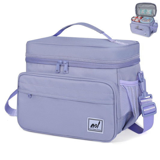 NOL Natural Organic Lifestyle Fully-Insulated Lunch Bags for Women & Men, Lightweight Nylon Cooler Bag for Adult Meal with Adjustable Shoulder Strap Waterproof Lunch Box For Work (Light purple)