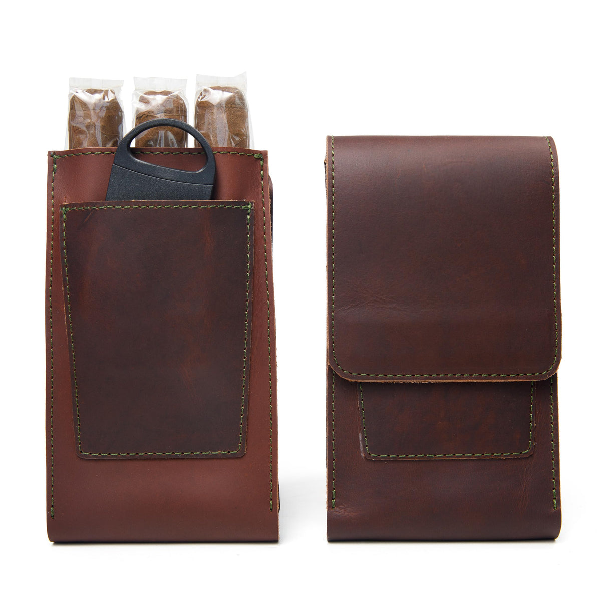 Havee Havanos Three Slot Cigar Case with Cutter Slot and Magnetic Closure - Handmade Genuine Leather Portable Cigar Accessory for Storage and Travel - Brown