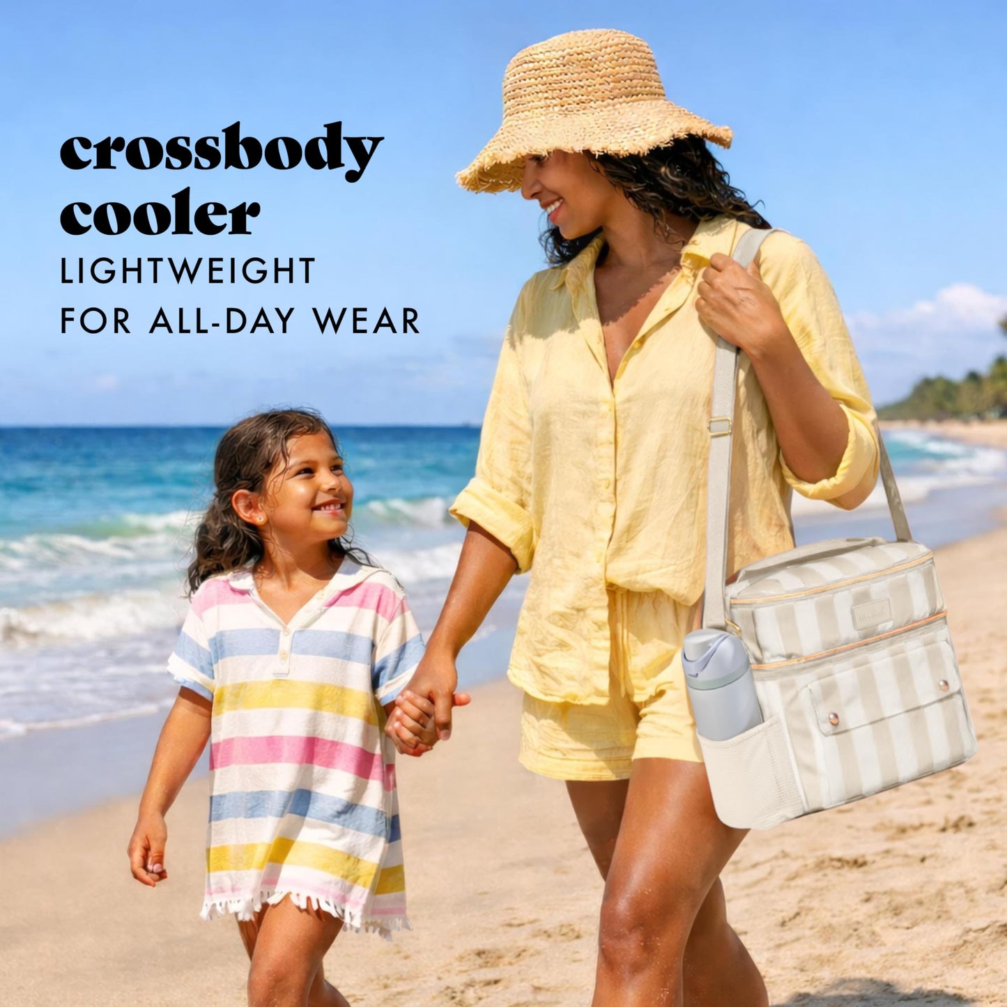 Fit & Fresh Sidekick Insulated Cooler Bag – Dual Compartment Leakproof Soft Sided Lunch Cooler, Small Cooler Bag with Crossbody Strap, 15 Can Capacity for Work, Beach & Travel, Pina Colada Cabana
