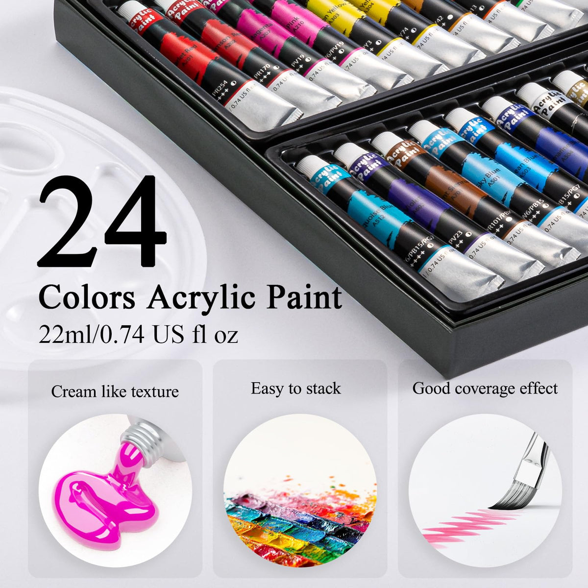 Inburit Acrylic Paint Set, Painting Supplies Kits with 24 Acrylic Paints(22ml), 8 Brushes,1 Wooden Easel,1 Palette etc, Paint Kit for Kids,Adults and Artists