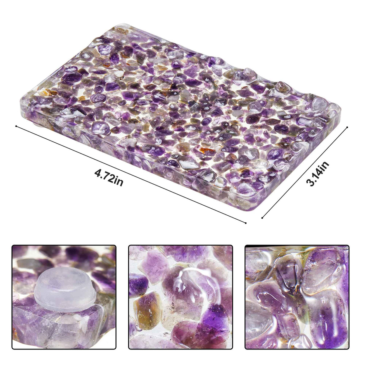 Handmade Amethyst Rectangle Bar Soap Holder Stone Pebbles Soap Dish for Shower and Bathroom Decor, Natural Soap Tray to Keep The Soap Dry Resin Kitchen Decoration Accessories (Amethyst)