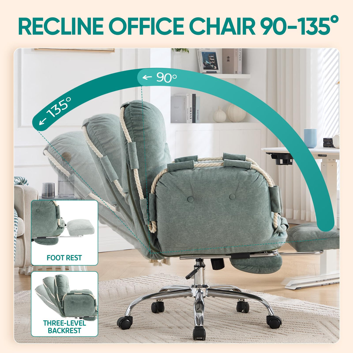 Criss Cross Office Chair with Foot Rest Flip Armrests for Pets and Comfortable Cross Legged Office Chairs for Women Reclining Office Chair Desk Chair Comfy Vanity Chair with Back and Wheels Green
