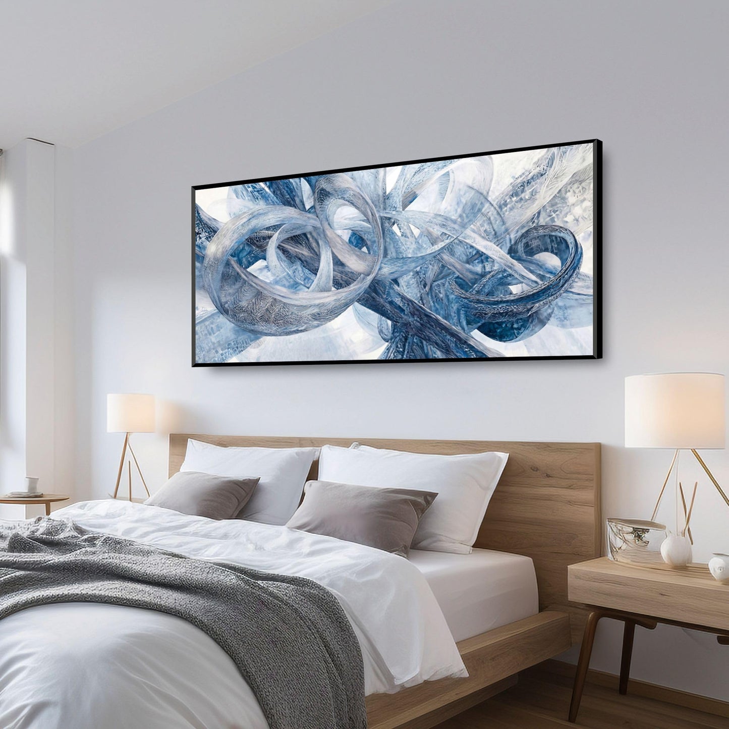 Large Wall Art for Living Room Bedroom Office Entryway, Gray White Modern Abstract Luxury Framed Crystal Porcelain Wall Decor, Waterproof Easy Clean Artwork for Home Hotel Restaurant Spa 24x48 Inch