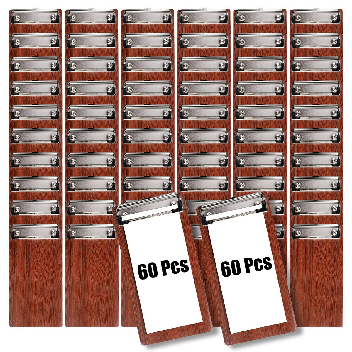 CONEHOY 60 Pcs Mini Wood Clipboard Bulk 8 x 4 '' Check Presenters Clipboard Half Page Small Wooden Clip Receipt Menu Holder for Guest Waitress Restaurants (Coffee)