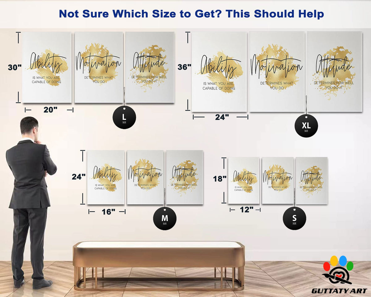 Office Wall Art-3 Panel Motivational Wall Art, Inspirational Quotes Canvas Art for Home Office, Positive Quote Wall Art, Entrepreneur Words Poster Frame 12'x18'x3Pcs