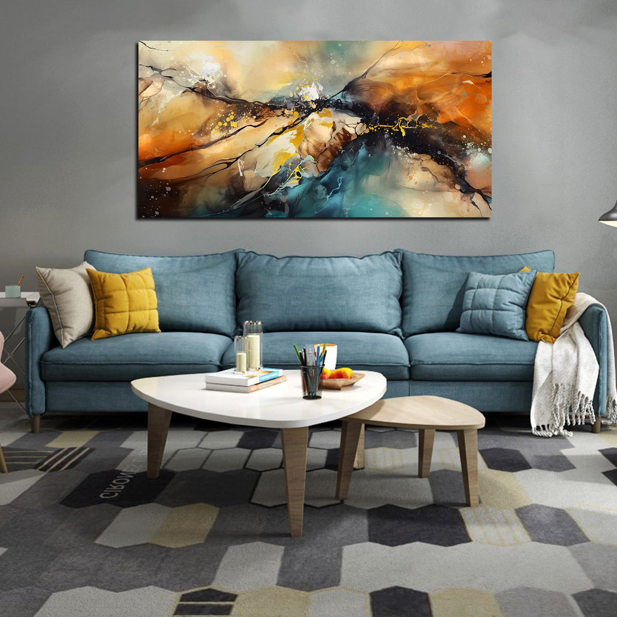 JKWALL77 Large Wall Paintings for Living Room - Yellow Pictures Wall Decor - Abstract Wall Art for Office Ready to Hang Size 29" x 59"
