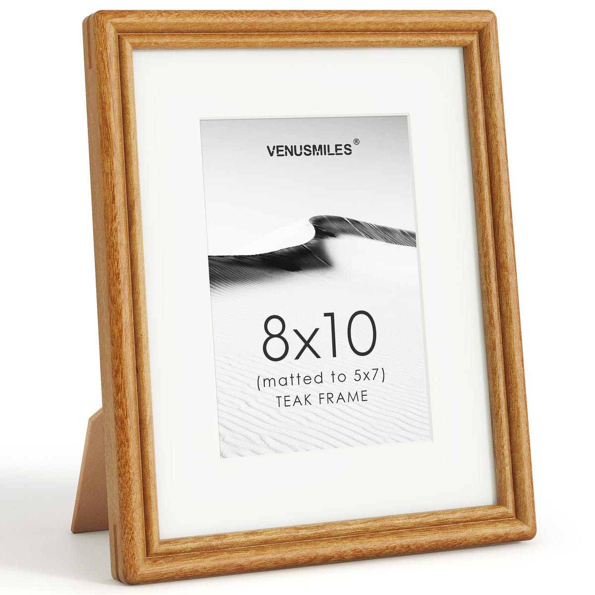 8x10 Picture Frame, USA-Sourced Natural Solid Teak Wood Photo Collage Frame with HD Tempered Glass, Rounded Corner 8 x 10 Wooden Frame Matted to 5x7, Gallery Wall Frames for Wall or Tabletop Display