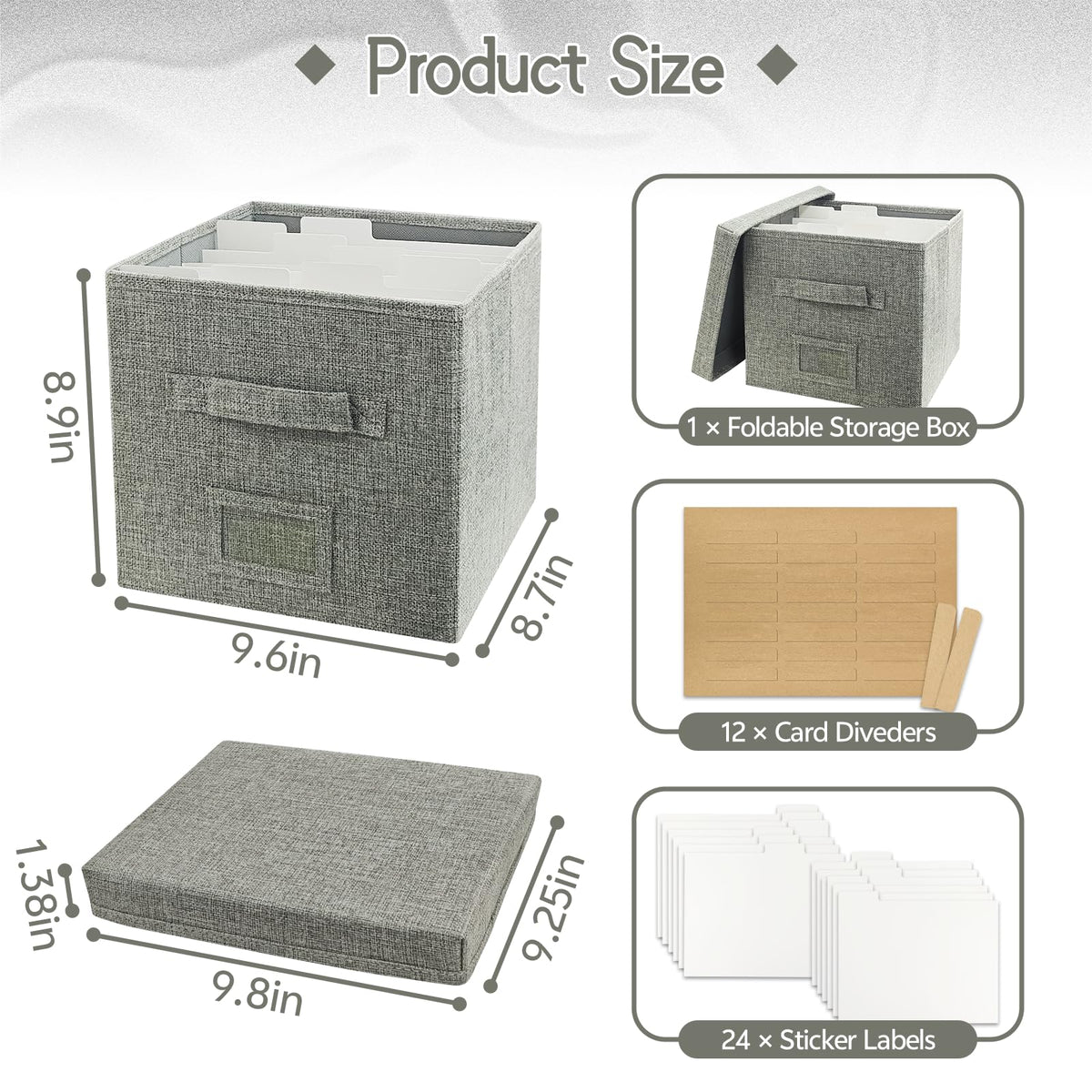 Craftask Gray Greeting Card Organizer Box with Dividers and Adhesive Labels, Greeting Card Storage Box for Photos, Envelopes and Postcards