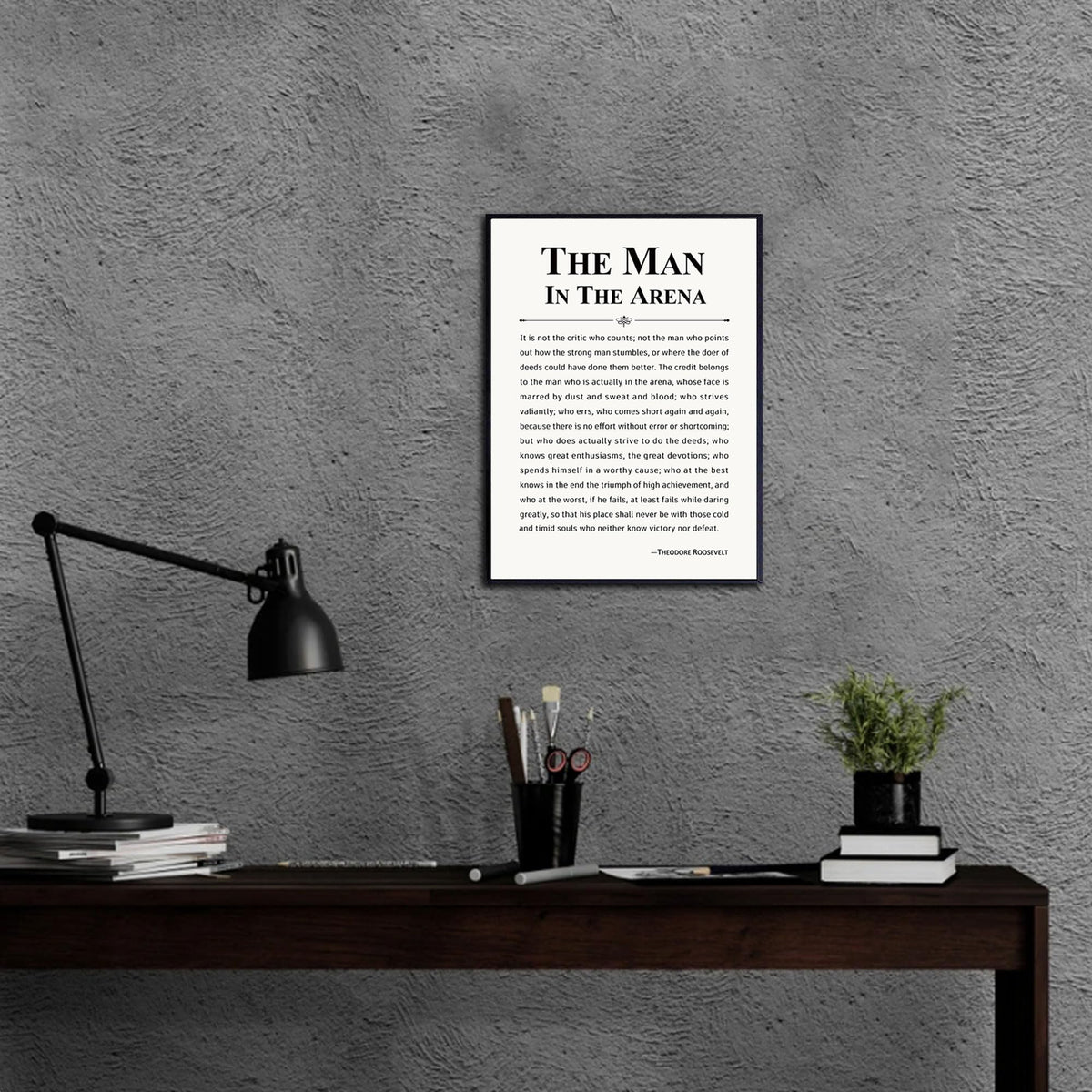 Howwii Inspirational Wall Art Office Decor The Man in the Arena Motivational Positive Quote Canvas Print Gift for Men&Women Framed Canvas Wall Decor 12”x16”