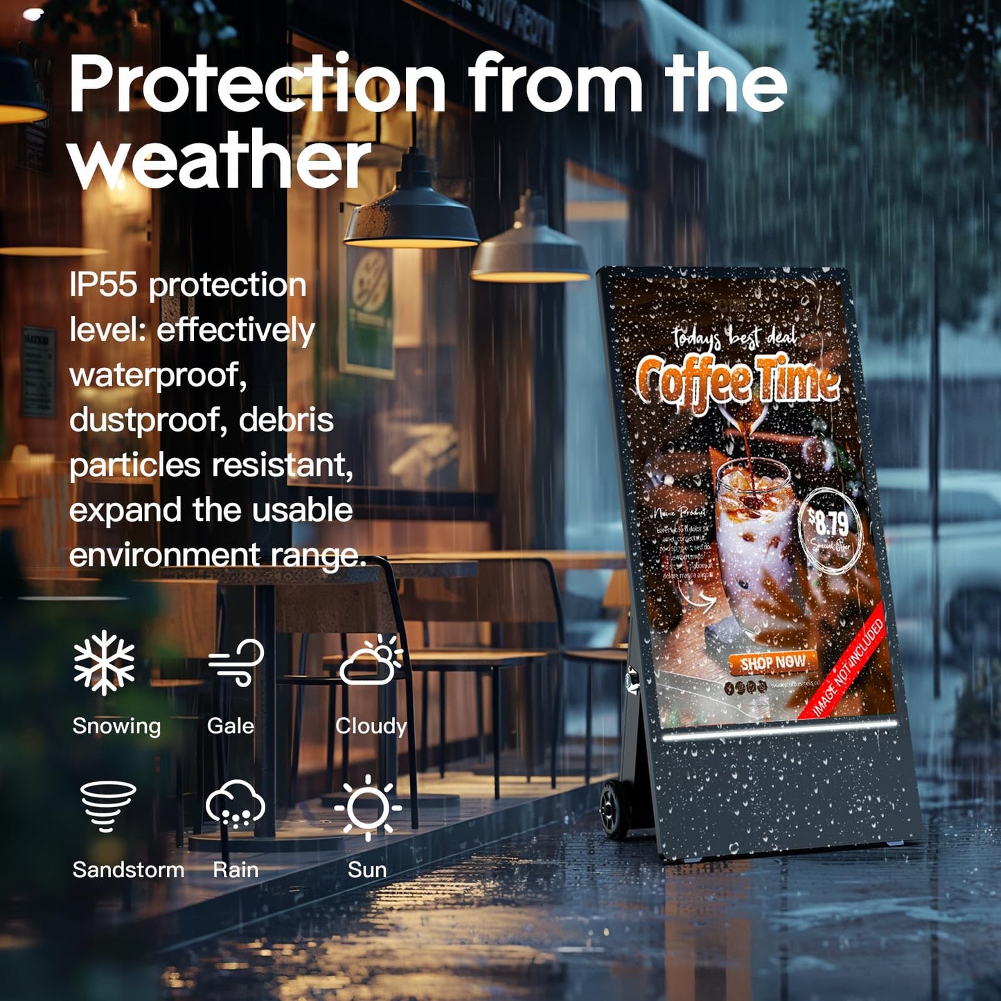 QIXZOCV MWE 43 Inch Outdoor Digital Signage Display, Portable Battery Powered High Brightness Screen Advertising Display Kiosk, Movable Waterproof Standing Poster, Android OS