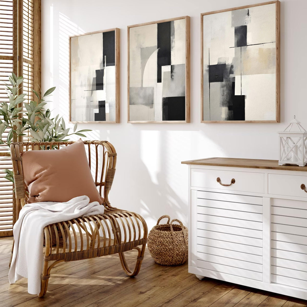 3Pcs Neutral Abstract Canvas Wall Art Pictures Modern Minimalist Posters Prints Beige Black Brown Simple Wall Decoration for Living Room Bedroom Bathroom Office 12x16in Unframed