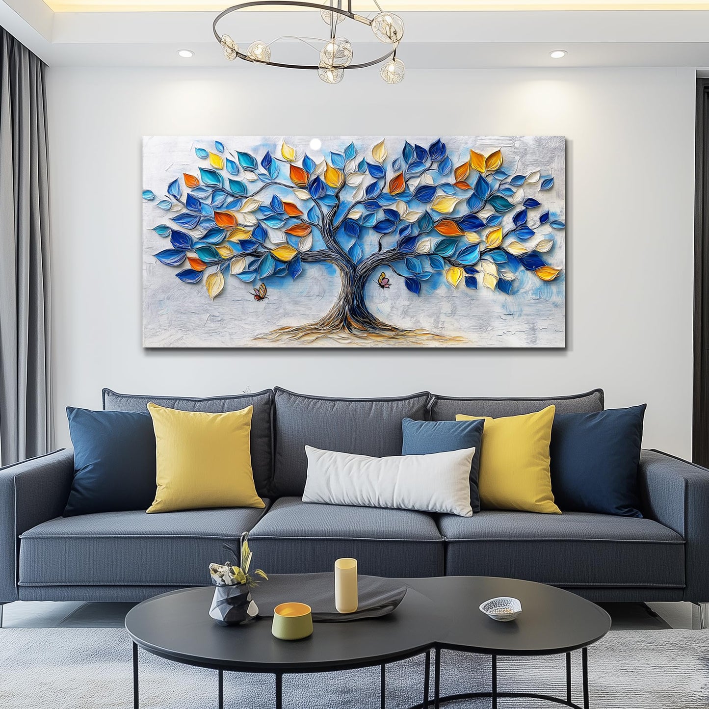 VXMXFTE Wall Art For Living Room Bedroom Wall Decor For Office Dining Room Abstract Blue Tree Painting Restaurant Hallway Wall Home Decor Prints Canvas Artwork Picture Ready To Hang 20x40 Inches