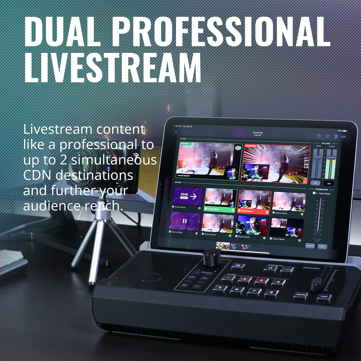 Cooler Master StreamEnjin Livestream Mixer, All-in-One Integration, 8 Customizable Storyboard, Dual Professional CDN Destinations, iPad/Android Tablet App (Tablet not Included) (RM-SEN1-H2H3-R1)