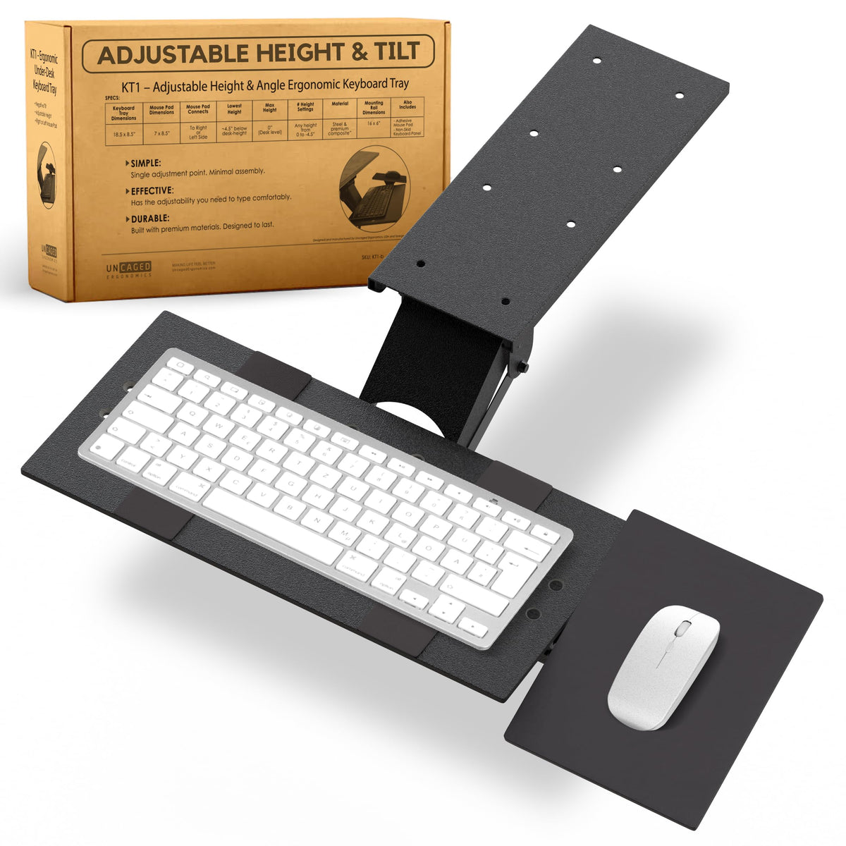 KT1 Ergonomic Keyboard Tray Under Desk - Under Desk Keyboard Tray Slide Out with Adjustable Height and Tilt - Easy to Slide and Swivel 360 Degree - Keyboard Drawer with Adjustable Mouse Pad