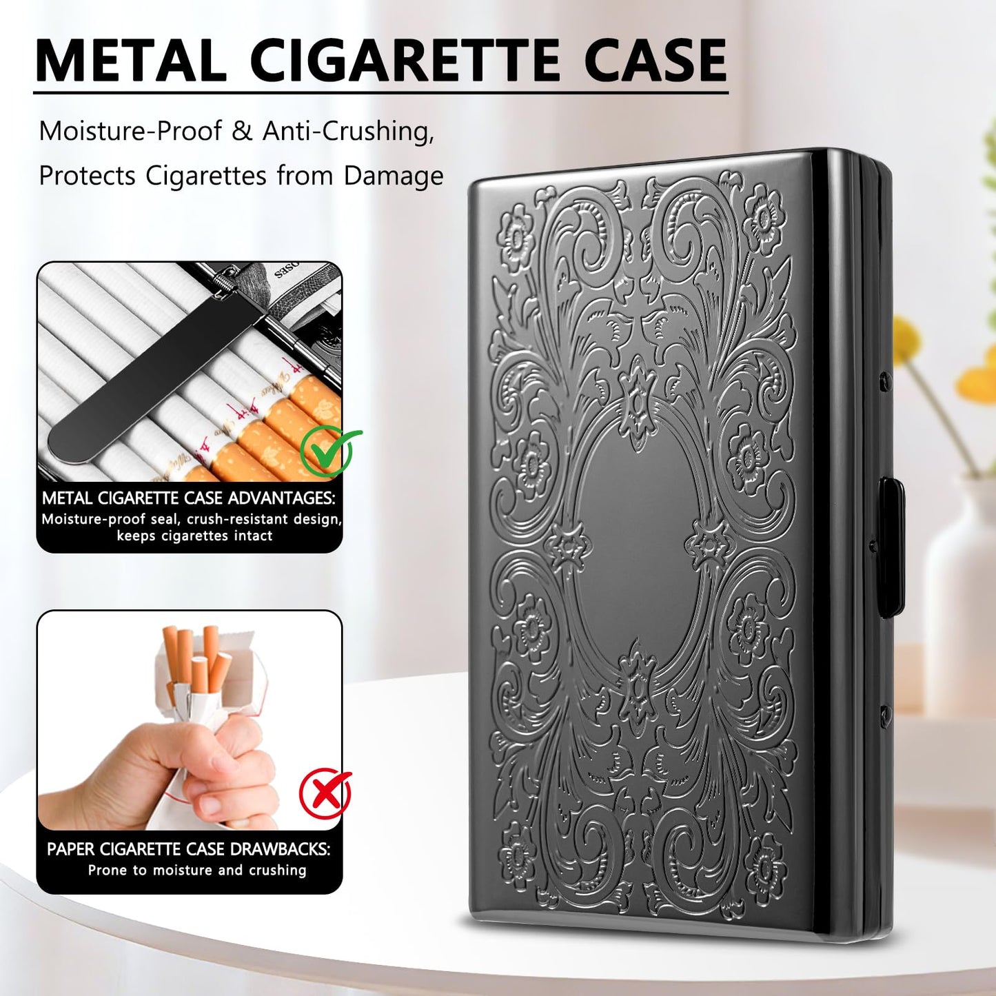 Classic Vintage Metal Women's and Men's Portable Cigarette Case, RFID Credit Card Wallet. (Figure Black, 12pcs 100mm)