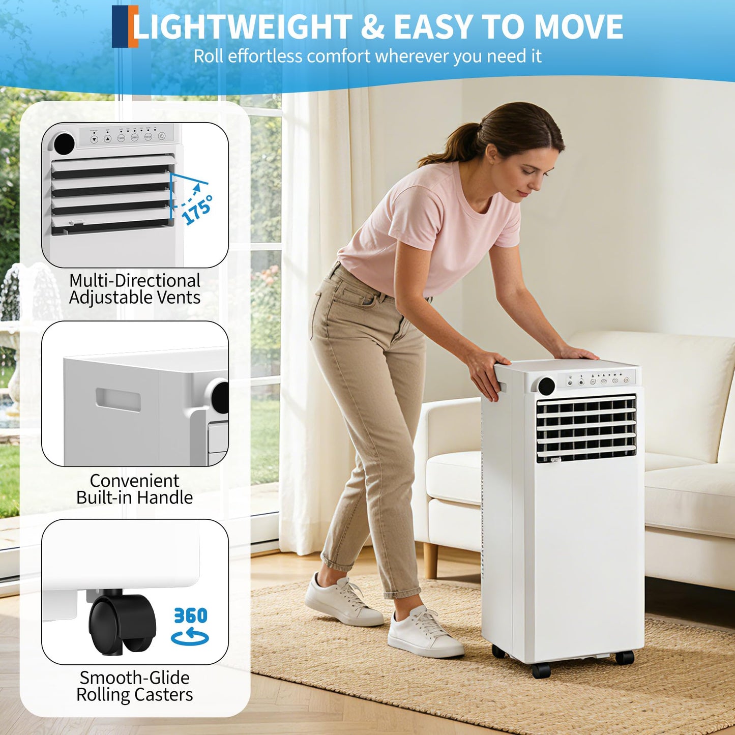 Portable Air Conditioner, 8000 BTU Small Portable AC Unit for Rooms to 350 Sq. Ft. with Cooling, Dehumidifier & Fan Modes, Remote Control, LED Display, 24H Timer, Window Kit, for Bedroom, Office, Dorm