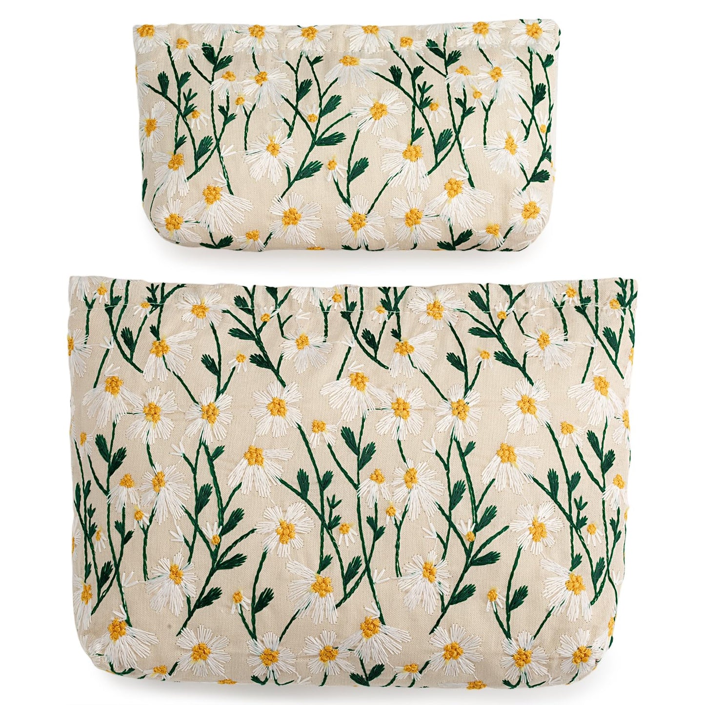RIKMOXR 2 Pcs Makeup Bags, Large Cosmetic Bag Travel Toiletry Bag Organizer for Women, Embroidery Craft, Floral Makeup Bag Small Cosmetic Pouch Purse with Zipper Gifts for Girls Teen