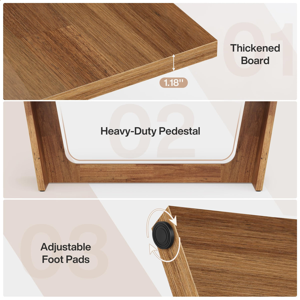 Tribesigns 70.87-Inch Executive Computer Desk: Large Home Office Desk with Solid Wooden Pedestal, Industrial Wood Study Writing Table, Workstation Business Furniture, Walnut
