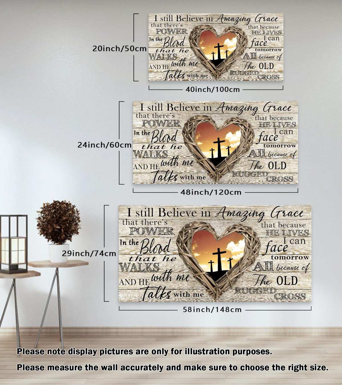 Cao Gen Decor Art A63550 Amazing Grace Wall Art Decor Canvas Print Picture Christian 1 Panel Religious Cross Painting Artwork for Living Room Bedroom Office Home Wall Decor Framed Ready to Hang