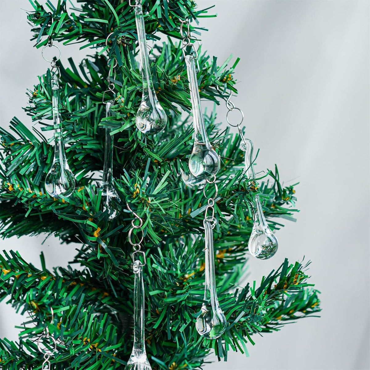 kanpura 20pcs Glass Raindrop Ornaments Glass Teardrop Hanging Ornaments Clear Chandelier Drop Pendant Decorations for Christmas Tree Winter Party Supplies (3 Inch)