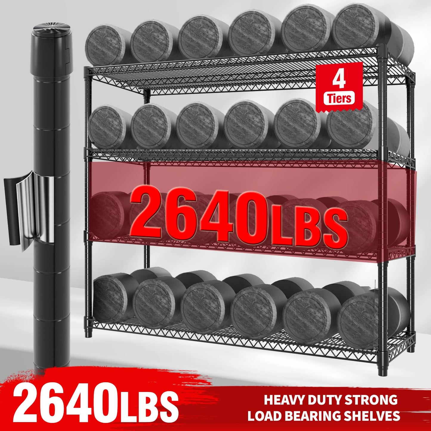 Garvee 4-Tiers Storage Shelves Heavy Duty Garage Shelving Units with Wheels 59" W x 71.8" H, 2640LBS Rolling Wire Shelving Rack, Adjustable Shelf for Garage Kitchen Warehouse Industrial Pantry