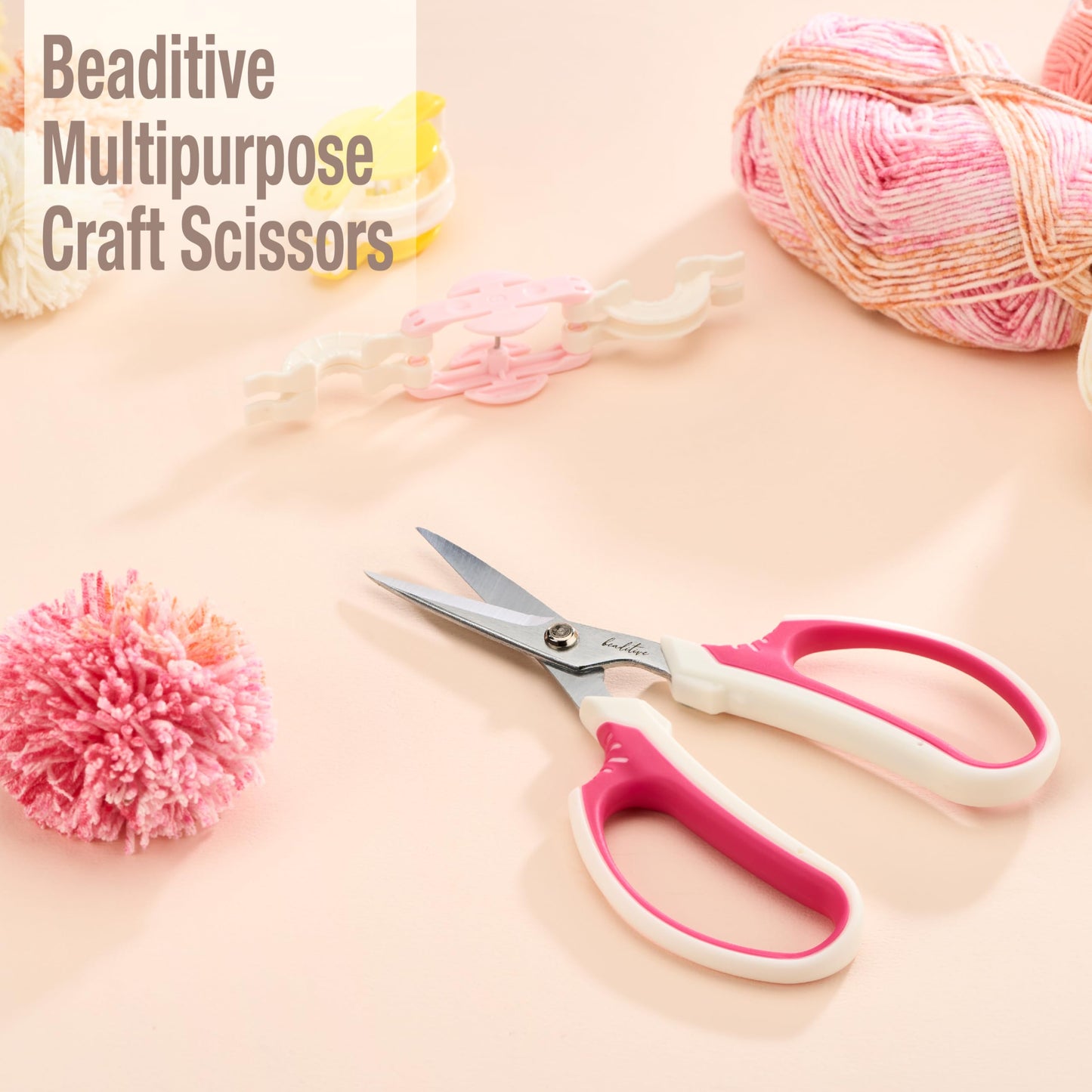 Beaditive Multipurpose Craft Scissors - High-Leverage Crafting Scissors with Sharp Carbon Steel Blades - Ergonomic Sewing Scissors for Heavy Duty Projects - Safe Office, Scrapbook, Leather Scissors