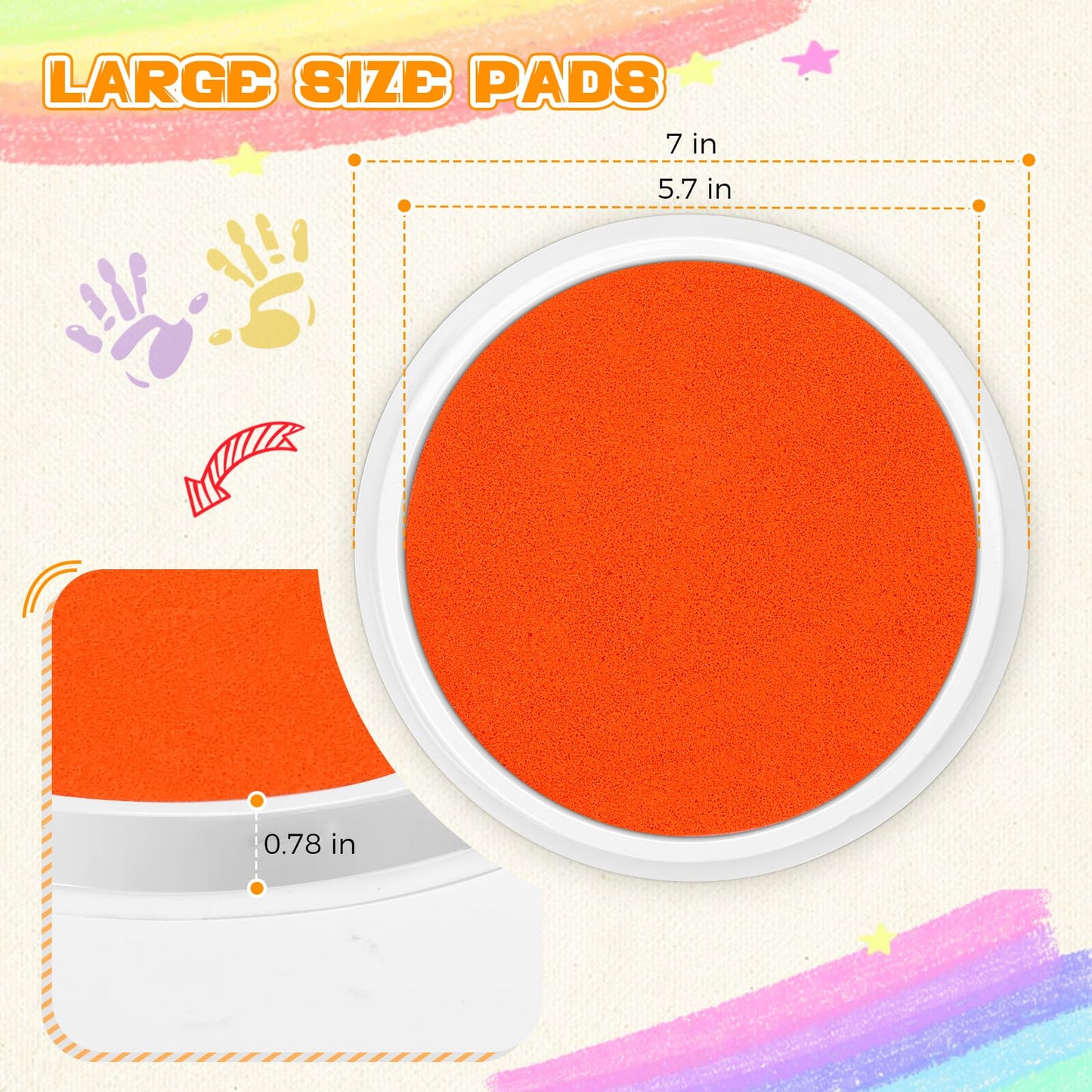 Nliyeisu 7 Inch Ink Pad Pads for Kids Washable, Large Stamp Pad with 8 Vibrant Colors, Non-Toxic Finger Paint & Stamp Pads Set for Arts and Crafts, Perfect for Children's DIY Projects, Home School Use