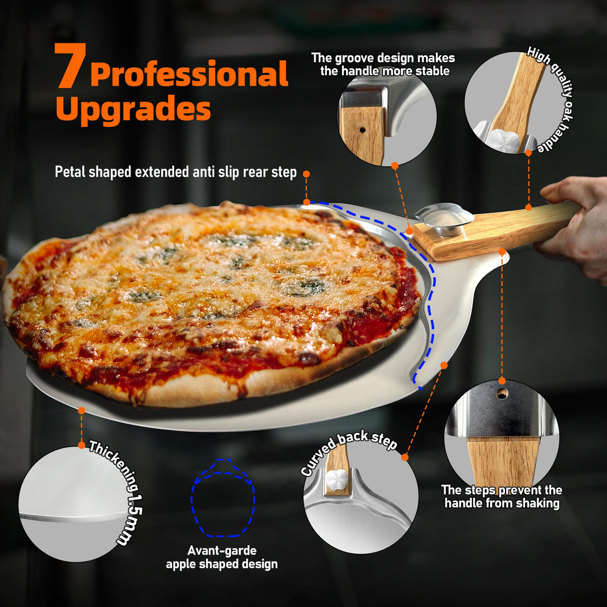 Pizza Peel 12 inch Aluminum Pizza Spatula,Upgraded Apple Shaped Pizza Paddle with Foldable Handle for Easy Storage,Sharmila Professional Pizza Spatula Paddle for Home Pizza Making