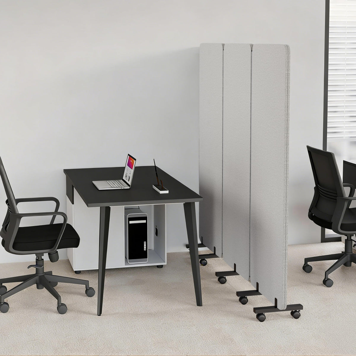 KERRAM 3 Panel Foldable Office Partitions, Mobile Cubicle Wall with Wheels, 71 x 66 Inch Noise Cancelling & Sound Proof Room Dividers Partition Wall, Aluminum Frame Gray