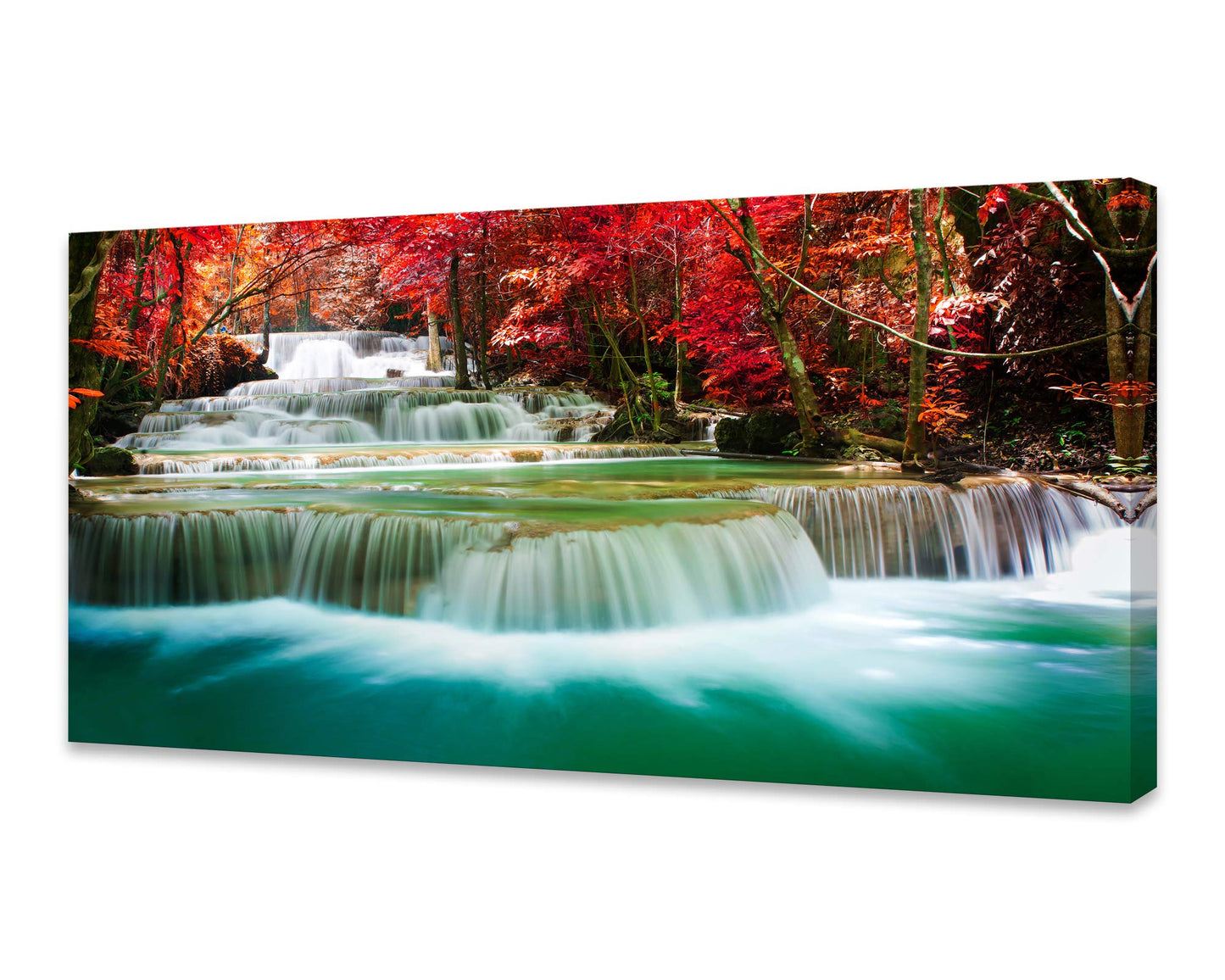 Cao Gen Decor Art-S05150 Wall Art 1 Pieces Waterfall Canvas Print Landscape Paintings Framed Red Trees Forest Canvas Falls Picture for Bedroom Living Room Office kitchen Home Decor Ready to Hang