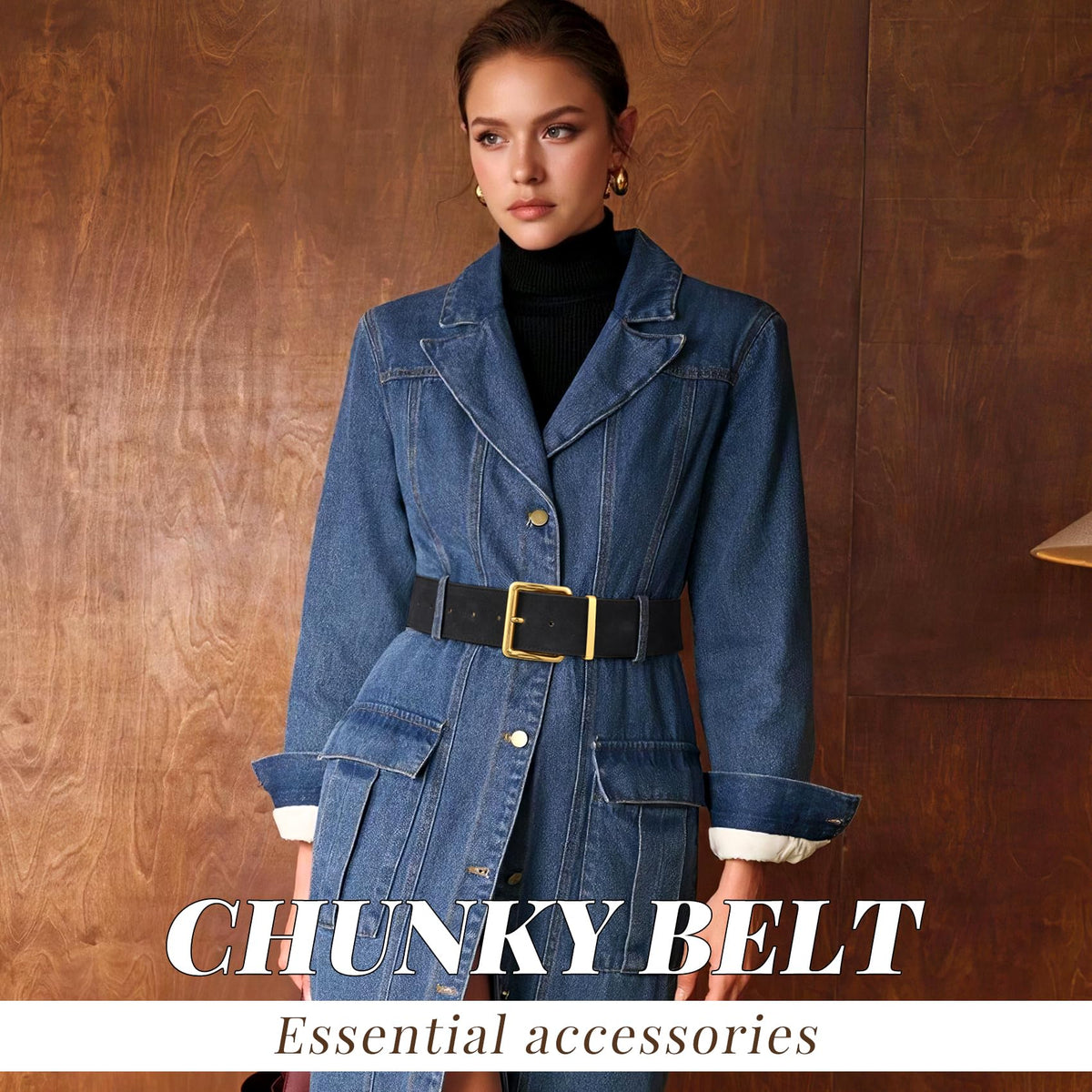 WERFORU Women Wide Chunky Belt for Dresses Fashion Thick Suede Belt with Big Gold Buck,Black