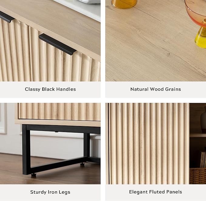 EYYTHUNG Fluted Storage Cabinet Set of 3, Sideboard Buffet Cabinet Modern
