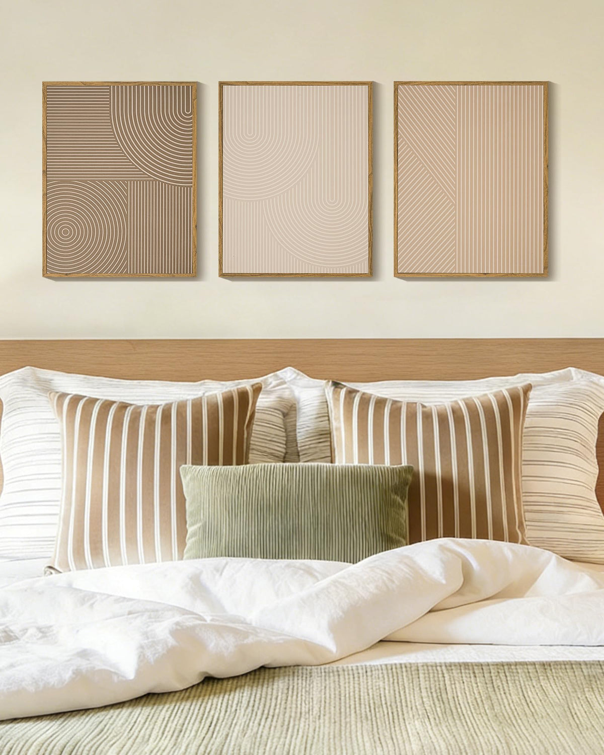 PHOPAGO Minimalist Abstract Framed Wall Art Modern Boho Neutral Line Wall Decor Geometric Artwork Kitchen Dining Room 11x14in Natural Framed