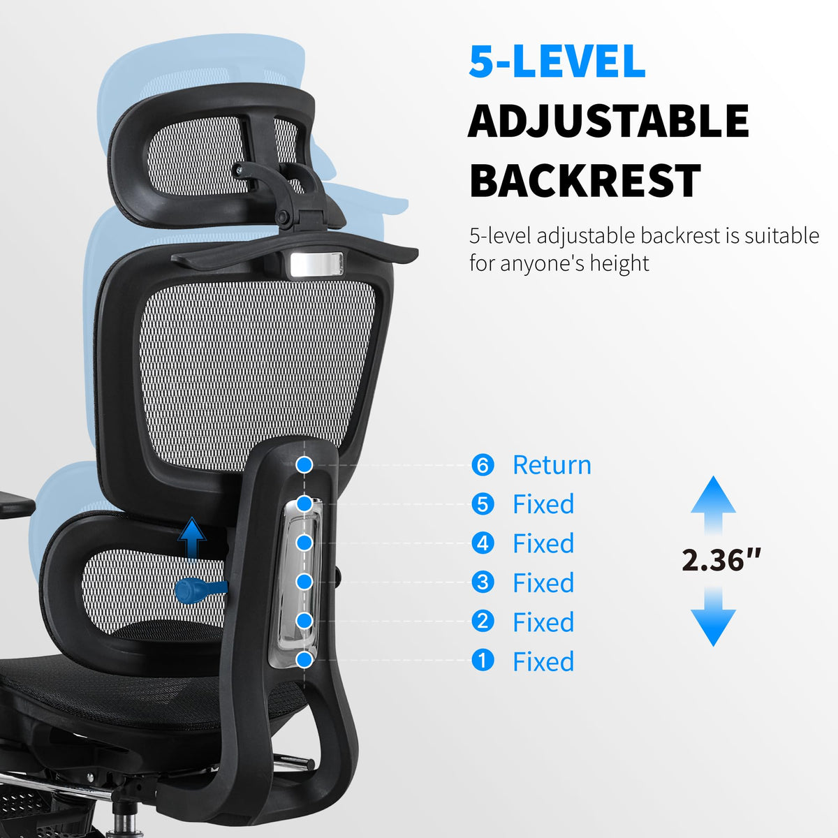 hujusko Mesh Ergonomic Office Chair with Footrest,High Back Mesh Gaming Chair with Lumbar Support,Adjustable Headrest and Armrests for Home Office Desk Chair (Modern, Black)