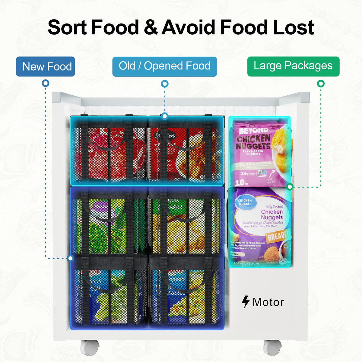 iSPECLE Freezer Organizer Bins, 3 Pack 15" Large Stackable Deep Freezer Organizer Bins for 5 to 7 Cu.Ft Chest Freezer, Sturdy Fabric & Stainless Steel for Meat & Vegetables, Easy Access, Black