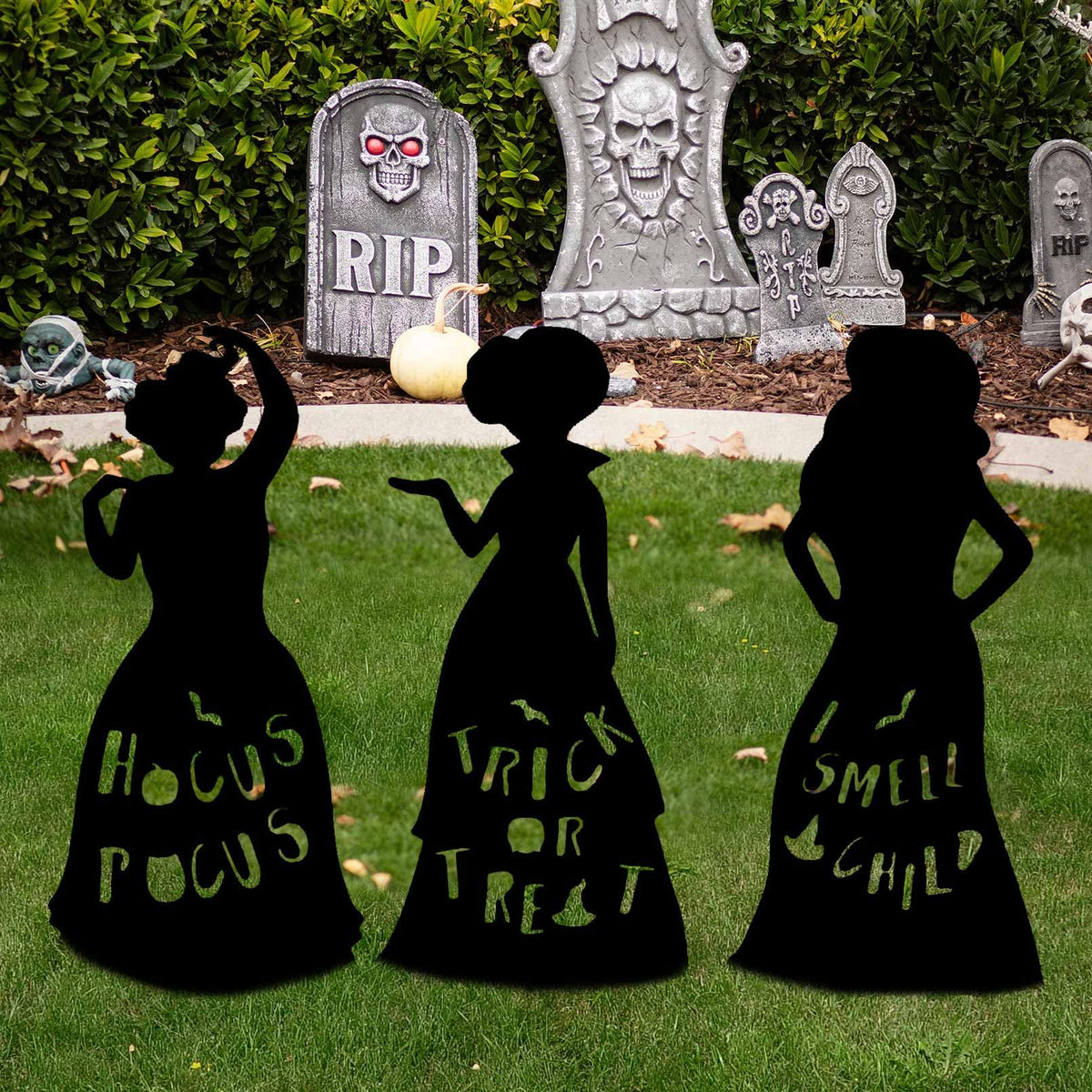 3 Pcs Halloween Witches Yard Stakes Large Witches Lawn Decorations Black Witches Silhouette Yard Signs with H-Stakes, Outside Waterproof Lawn Garden for Boys Girls Home Party Outdoor