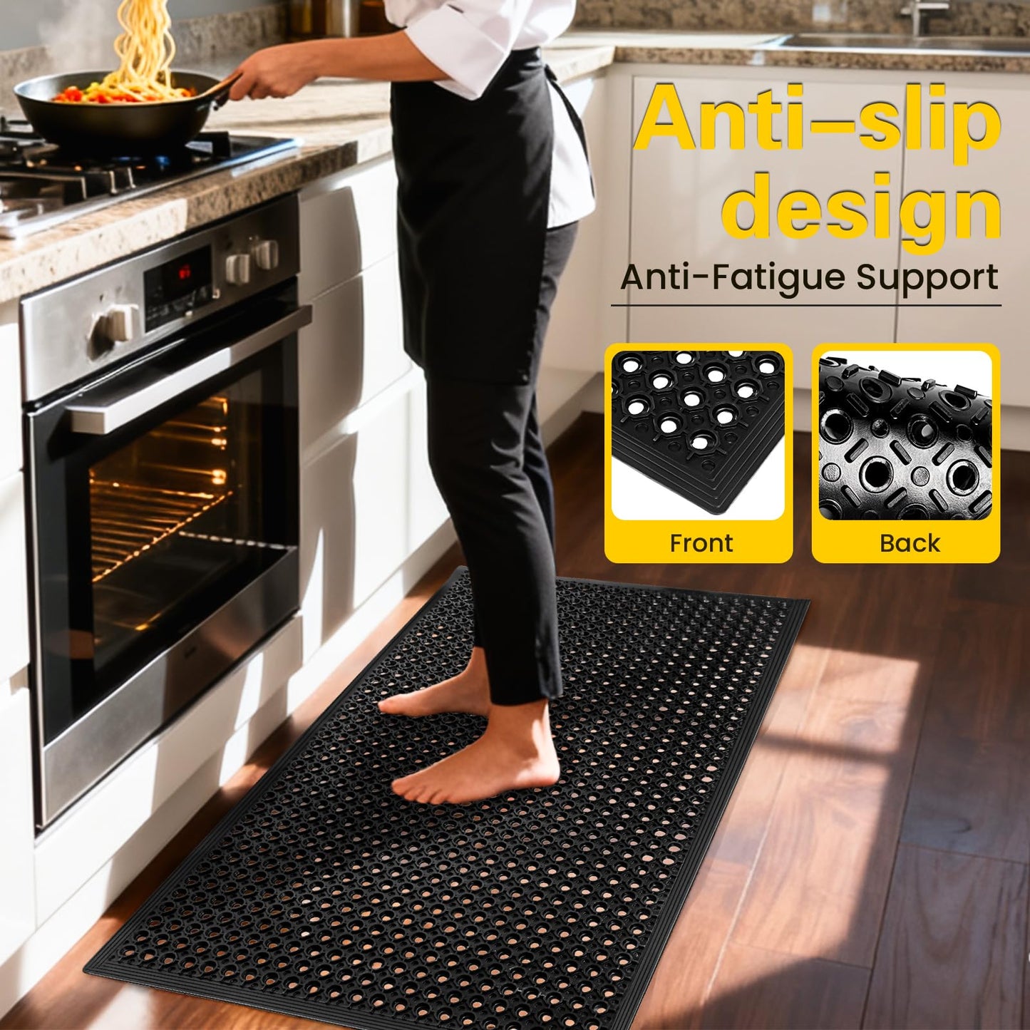 24"x 36" Rubber Floor Mat, Non-Slip Rubber Floor Mat Heavy Duty Mats for Outdoor Restaurant Kitchen Bar (Black)